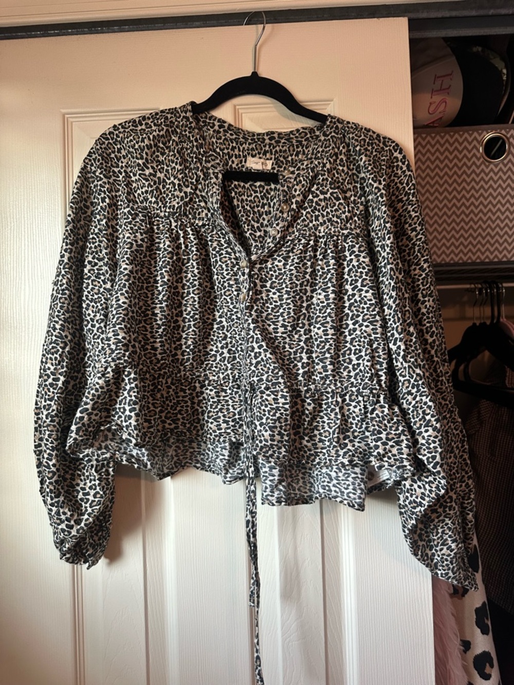 Pilcro Black & White Leopard Print Button-Front Blouse